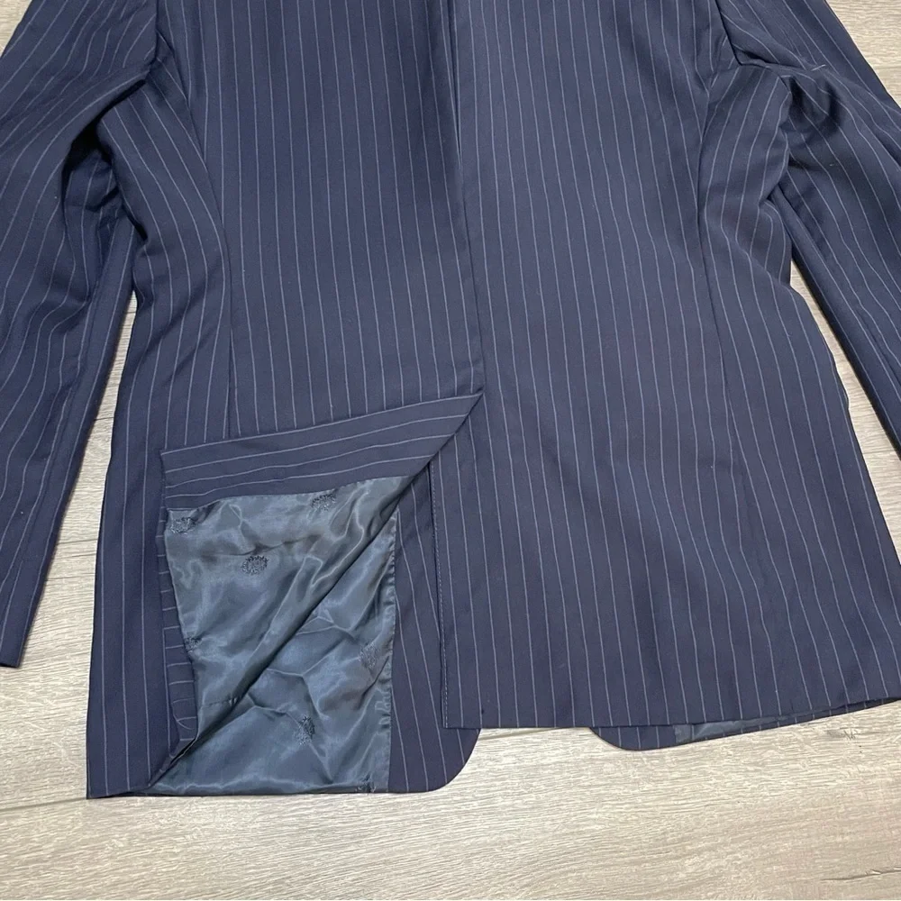 Lauren Ralph Lauren Blazer Sport Coat Navy Blue Pinstriped 2 Button Sz 44 L